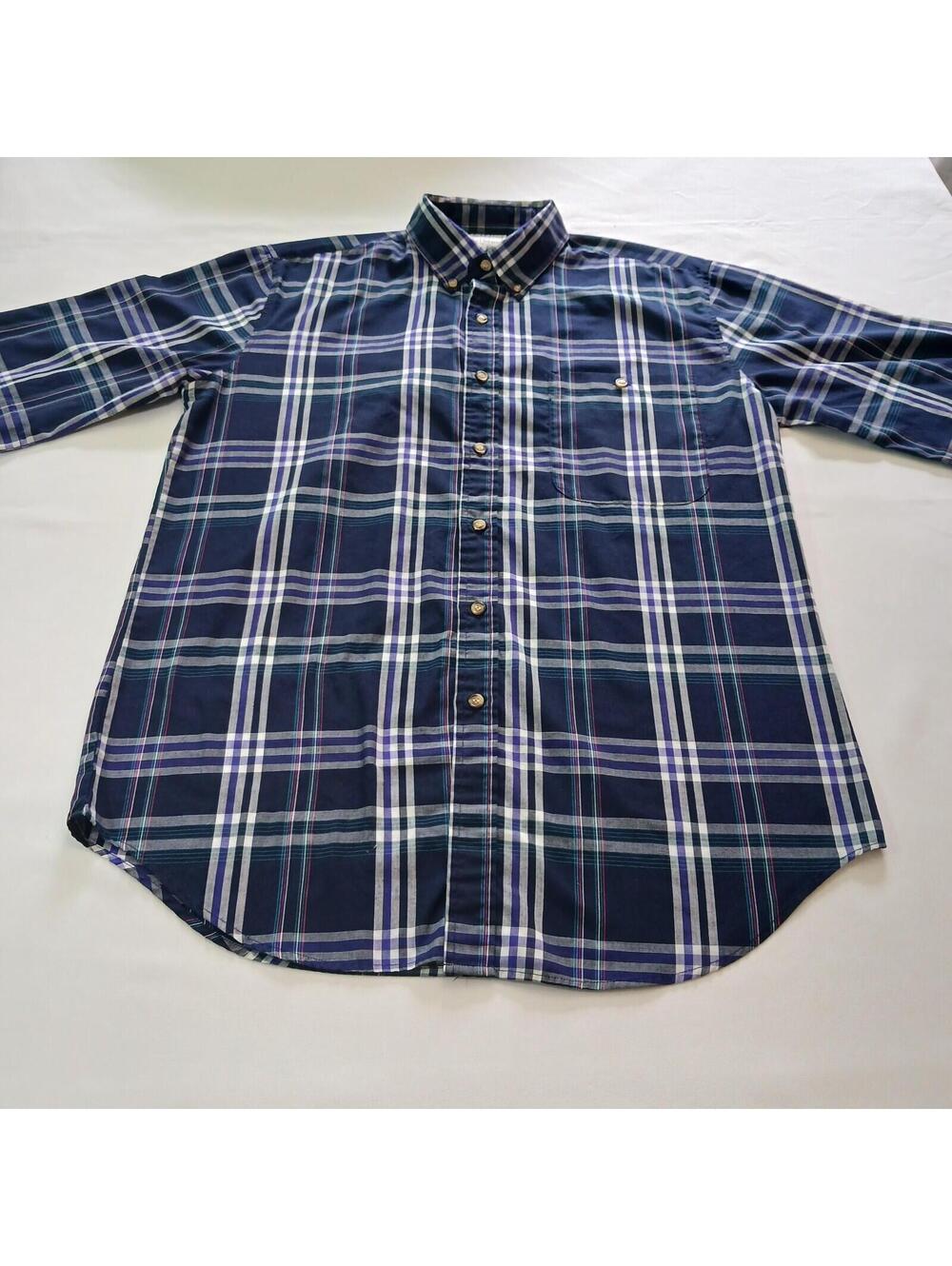 Saddlebrook Button-Down Collar Men's Blue & White Plaid Shirt Short Sleeve M